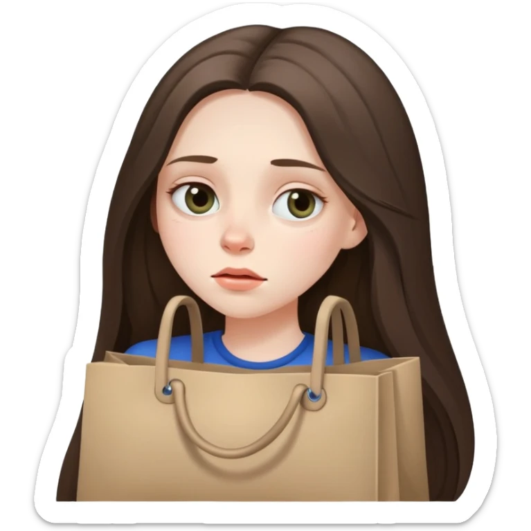 beautiful pale brunette girl with long hair tired with bags under eyes sticker