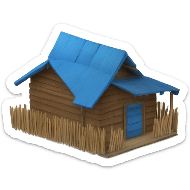 Ranch made of blue painted wood and a roof made of dried palm leaves sticker