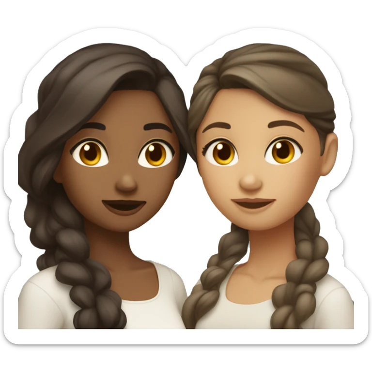 2 girls kissing, one girl is olive skin tone dark brown hair second girl has light brown hair white Person skin tone sticker