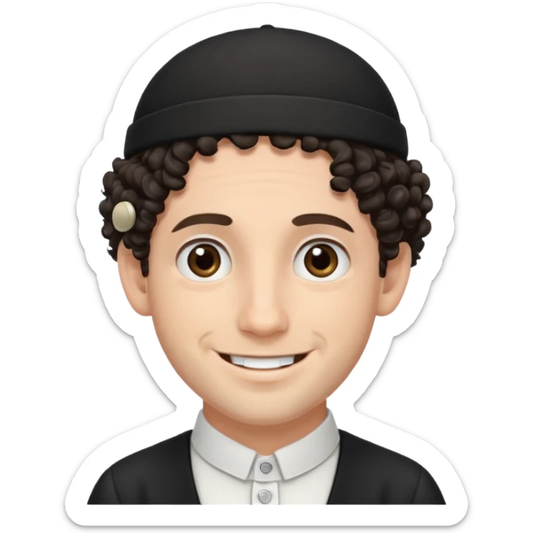 jewish man's face, wearing a tiny black kippah and 2 curly hair strands near the ears sticker