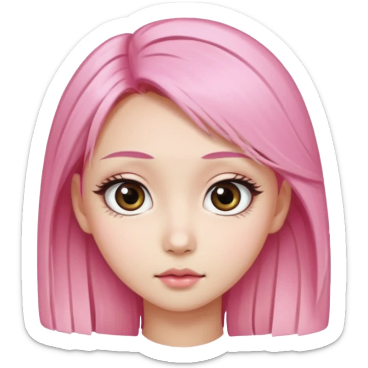 An Asian girl with pink-blonde hair, big eyes, thick eyebrows, and long eyelashes; only her head... sticker