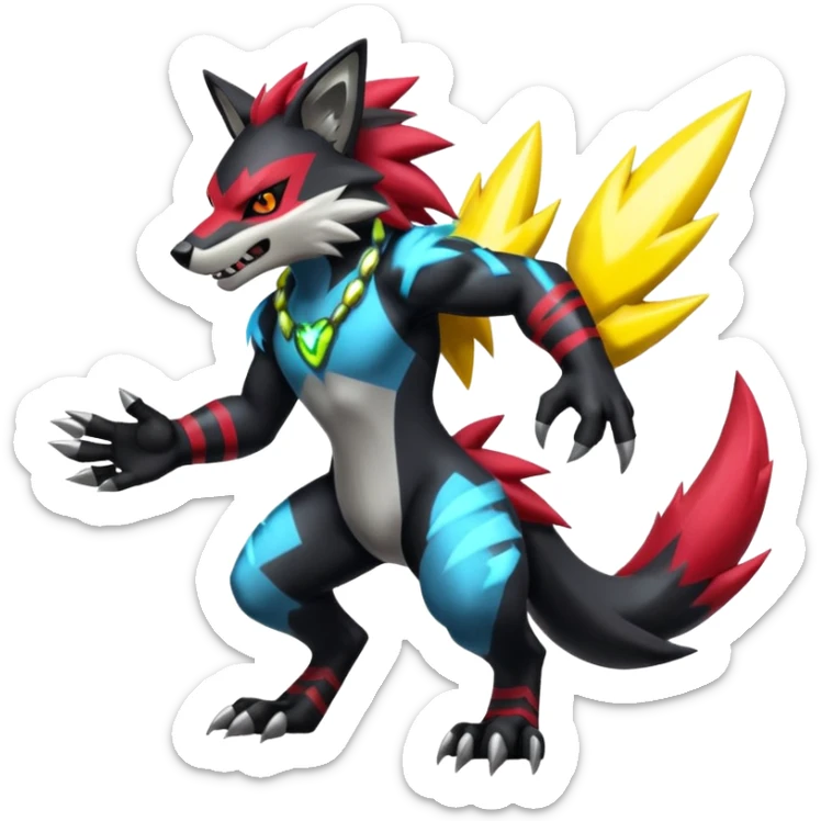 Shiny Anthropomorphic furry Badass cool Zeraora-Zoroark-Obstagoon--fusion sticker