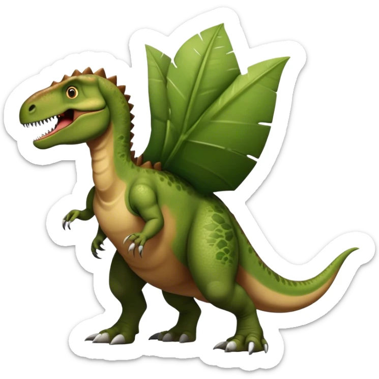 A large, herbivorous dinosaur with a sturdy, muscular build and a beaked mouth. Its skin is textured with scaly patterns in earthy tones of green and brown. It has a distinctive thumb spike on each hand, strong hind legs for walking, and a long, balanced tail sticker