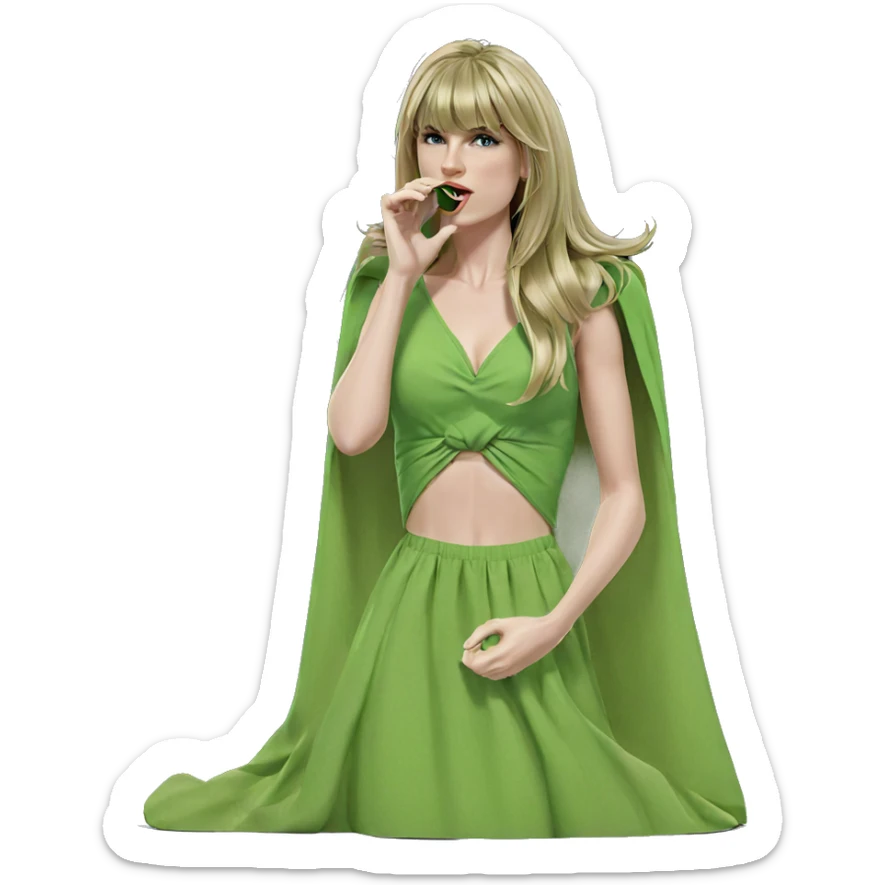 blonde girl in green dress sticker
