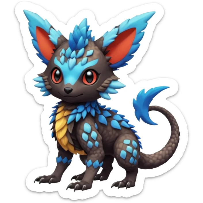 Cute cool realistic colorful exotic Trico-Protogen-Fakémon-Pokémon-Vernid-Fionbri-hybrid-creature dark (full body) sticker