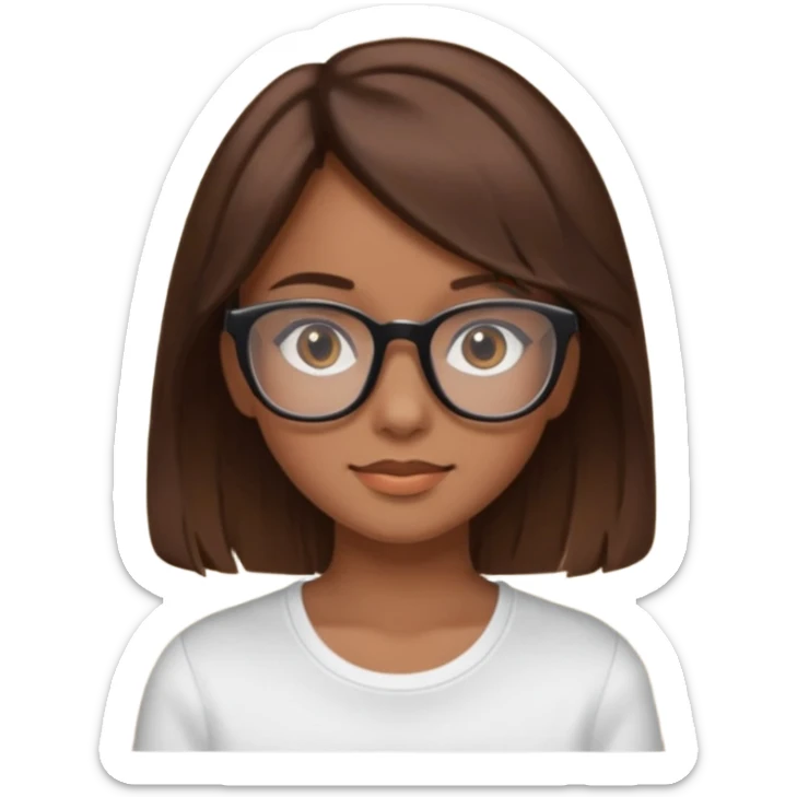 une ado, brune aux cheuveux tres fonces, blanche, un peu bronzee,lunettes carres noires, yeux bruns sticker