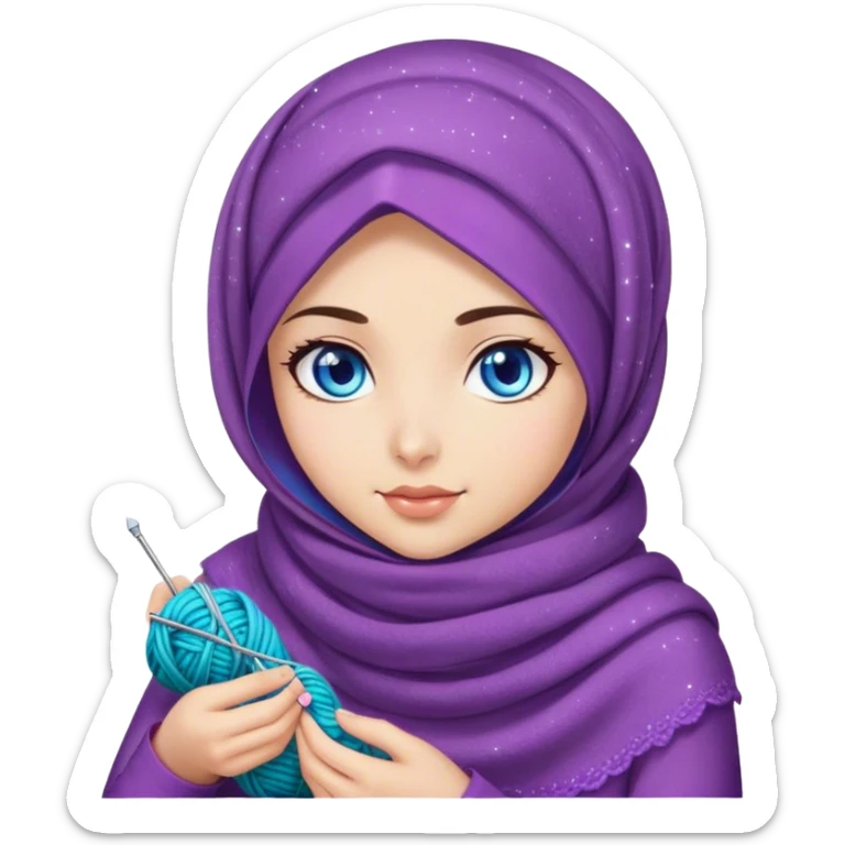 Turkish beautiful finish Konya girl blue eyes with galaxy hijab does knitting  sticker