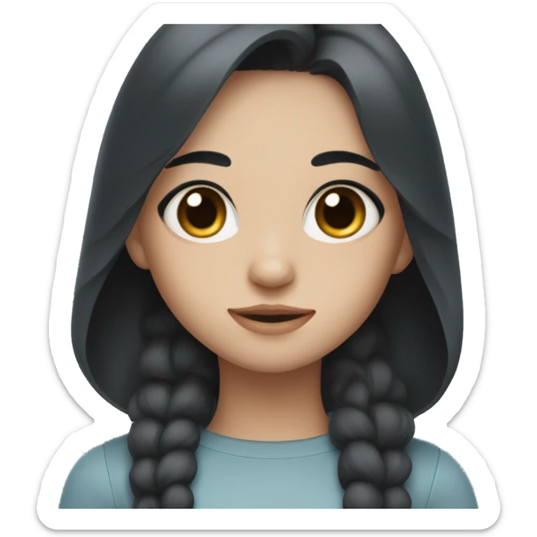 Girl with black hair and dark drown eyes with gray cat with grayish and blueish eyes  sticker