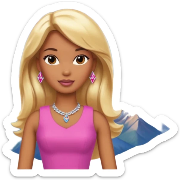 Brown skin blonde hair barbie in front of mountains sticker