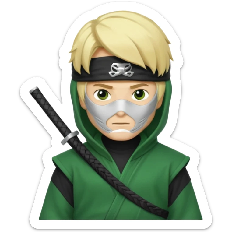 Green ninja Lloyd garmadon blonde hair, kaptur hoody on his head but blonde grzywka visible  sticker