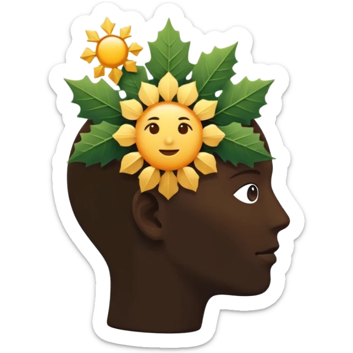 silhouette of a head with seasonal icons (leaf, snowflake, sun, flower) sticker