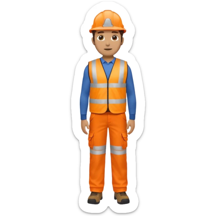 man  no helmet, in orange hi vis vest and chinos, standing full body sticker
