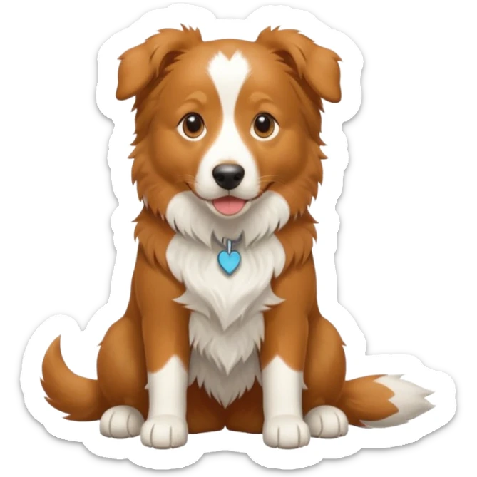 Nova Scotia duck tolling retriever and border collie mix dog. Light brown. White paws, a little white on chest and on tail sticker