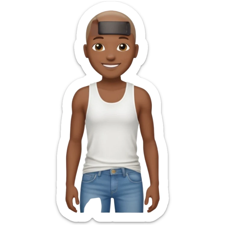 Un personnage noir avec un débardeur blanc et un jean 👖 avec des cheveux rasés  sticker