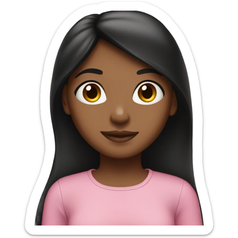 brown girl with straight long black hair wearing a pink top sticker