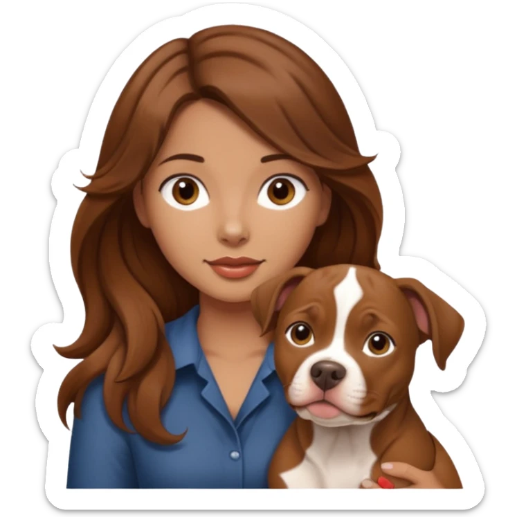 girl with long wavy hair and tan with a putbull in her hands sticker