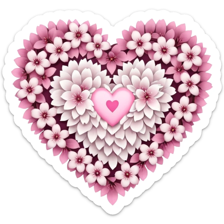 goth sakura heart, heart made of white sakura petals with pink accents sticker