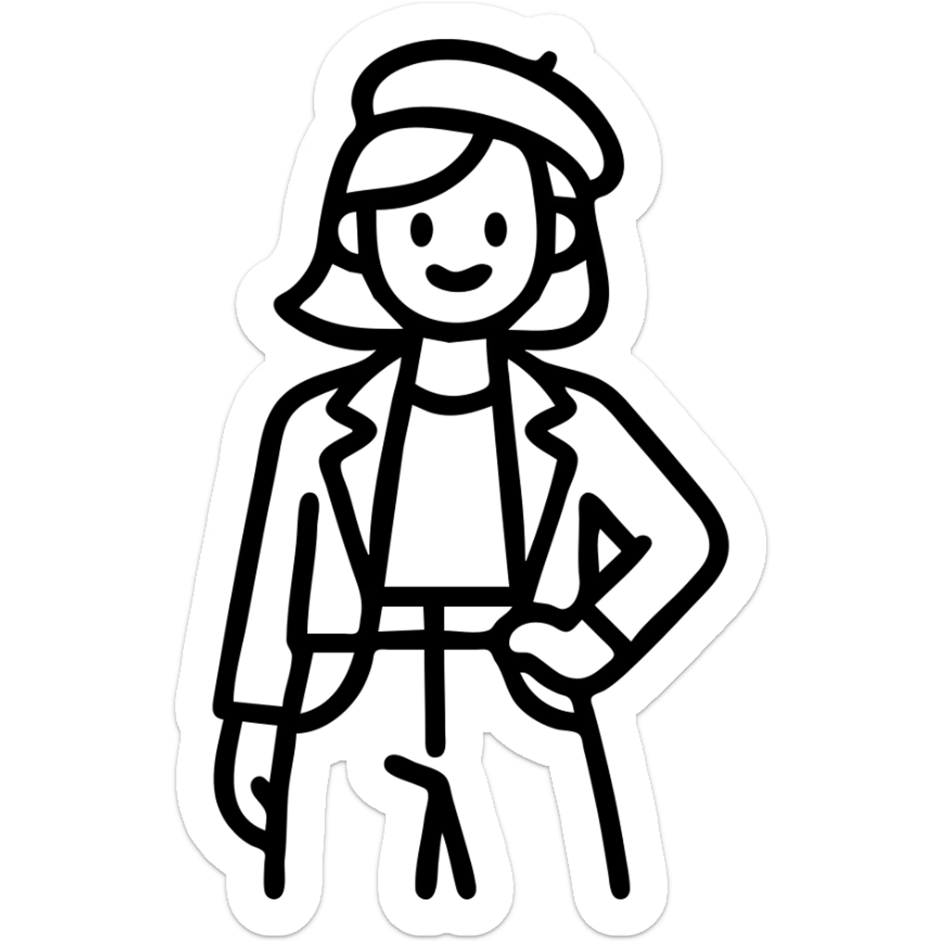 confident, fashionable girl character, stylish and bold, wearing trendy clothes, cheerful expression, outlined icon style sticker