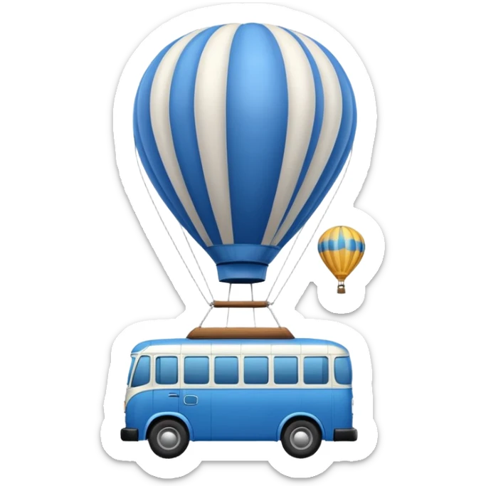 make me a high definition emoji of a Blue bus suspended by a single hot air balloon make the bus realistic and have just 1 hot air balloon sticker