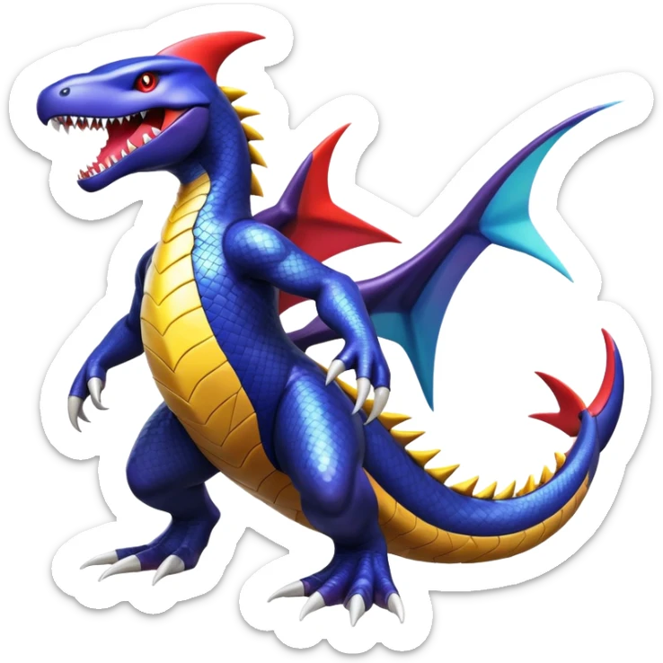 Shiny Exotic Colorful epic Garchomp-Koraidon-Fakémon-hybrid-creature (full body)  sticker