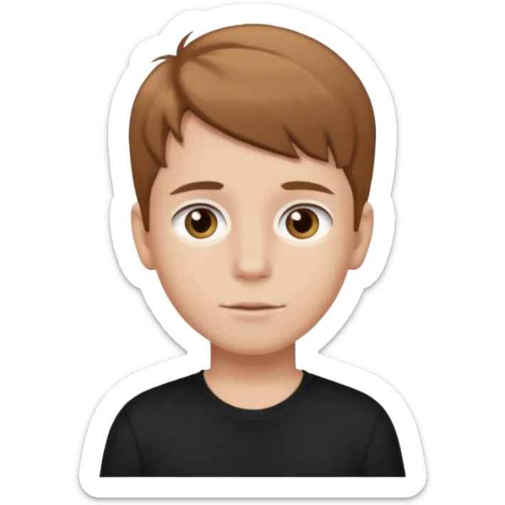 A boy with light brown hair and brown eyes and white skin and black t shirt  sticker
