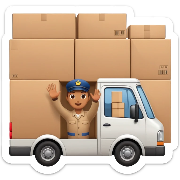 delivery truck with a supplier waving from the window, back of the truck completely filled with packages sticker