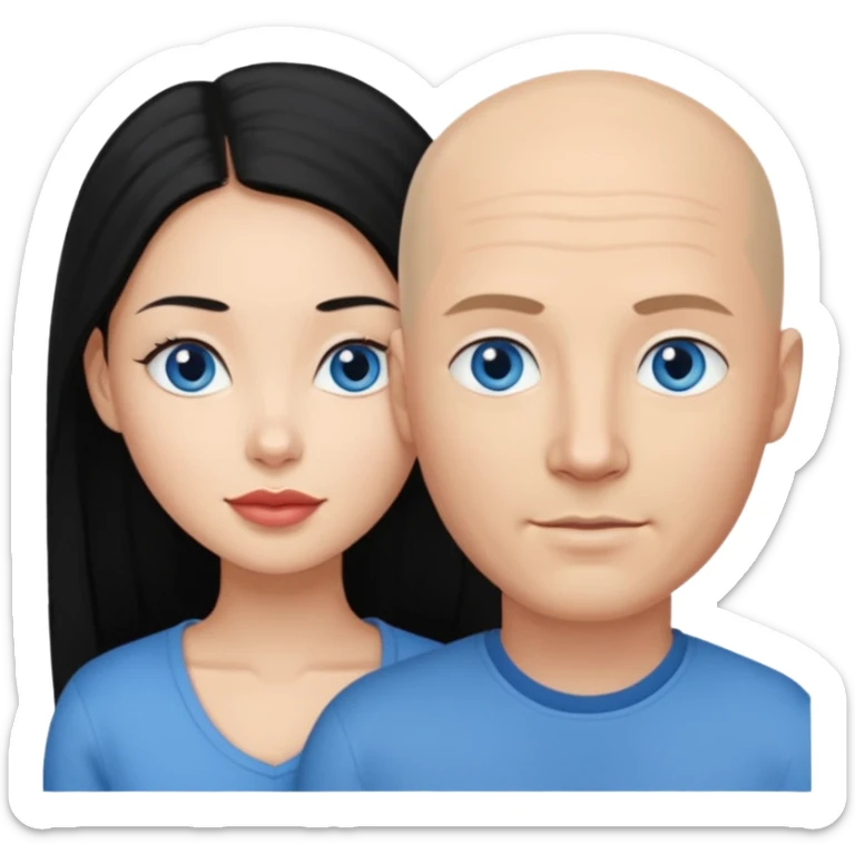 Bald white man blue eyes in love with Filipina woman with long hair and dark eyes sticker