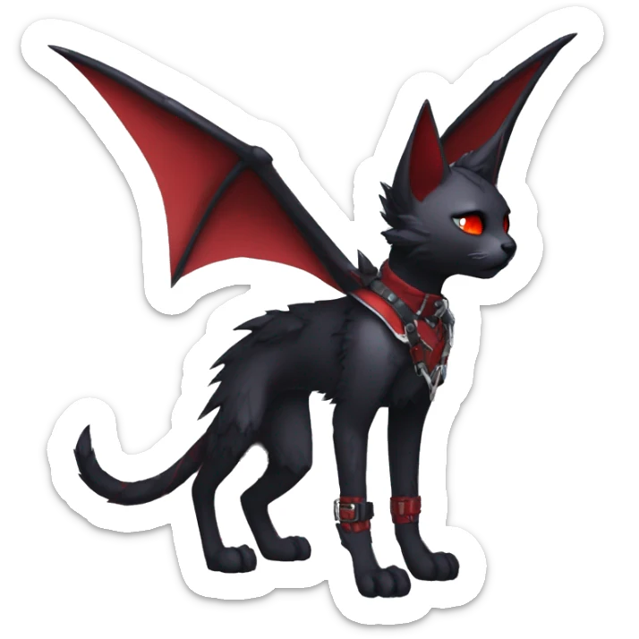 cool anthro edgy black punk red ethereal fantasy nargacuga-bat-cat-Fakemon collar harness full body sticker