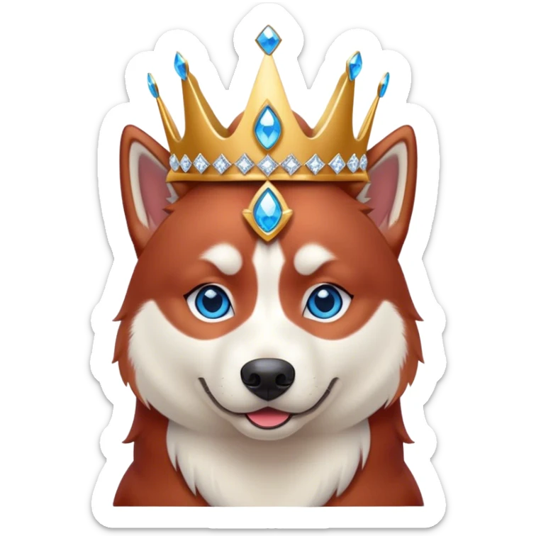 cute, disney-style red siberian husky with blue eyes wearing a bejeweled crown sticker