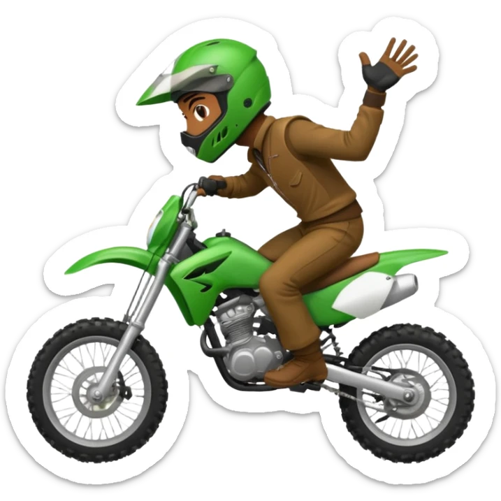 fait moi un emojie en moto vert avec un bandit qui cabre sur une moto cross sticker