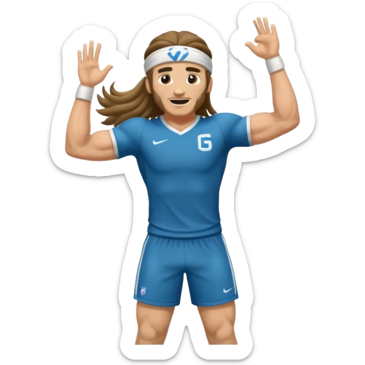 Long Haired Football Players, Player celebrating goal with headband, full body sticker