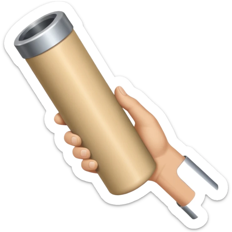 a beige skin colored hand holding a cylindrical tube, no sleeves, no clothes sticker