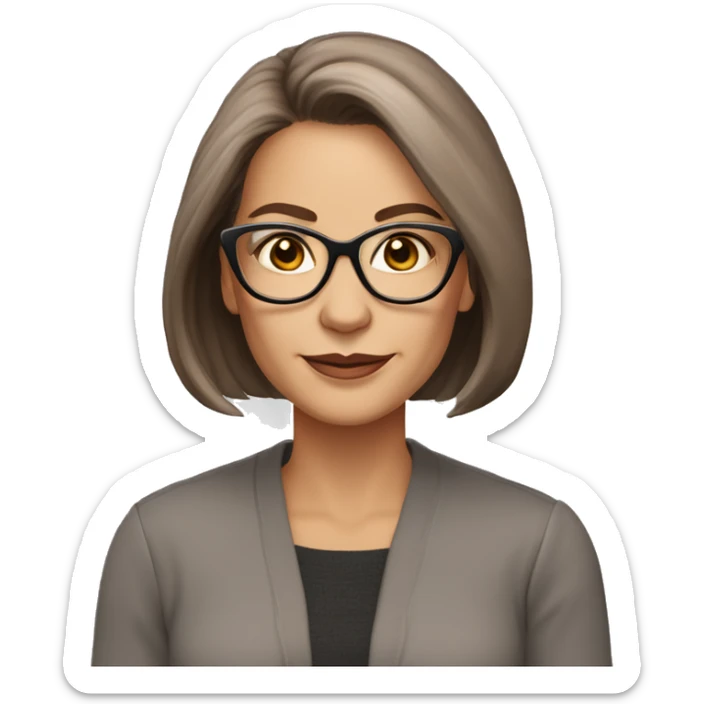 50 years old girl
long brown hair with straight styling
light skin
Small glasses with refined frame small almond
Brown eyes with cat eye liner sticker