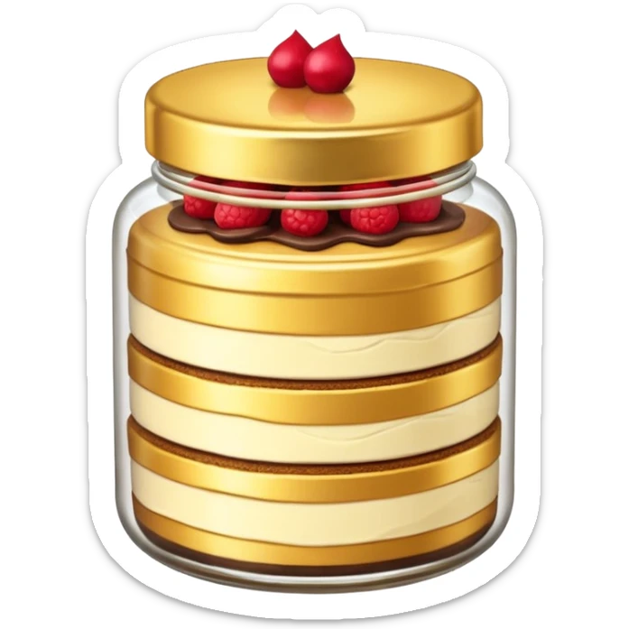 A layered small jar of cake that is gold outline black background ONLY GOLD  sticker