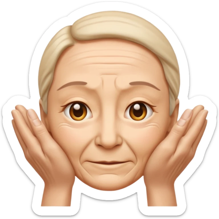 Simple emoji of a face with wrinkles being smoothed by hands, both hands gently stretching the skin, wrinkles visible on one part and smooth skin on the other, clear wrinkle-reducing effect, simple and easy-to-understand icon, no beauty or medical elements

 sticker