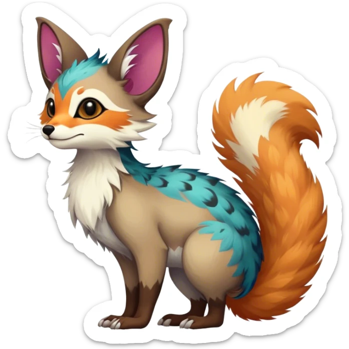 Feral Rare Fantasy vibrant colorful Vernid-Trico-species by LiLaiRa, random markings, tufted tail, tufted ears, full body sticker