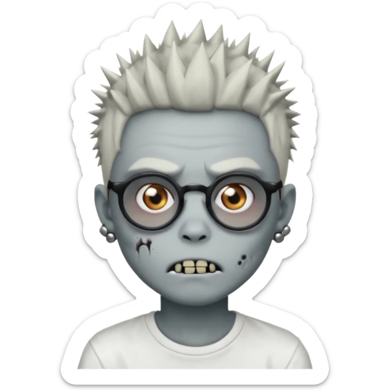 zombie boy with spiky emo hair and white shirt and round earring and glasses sticker