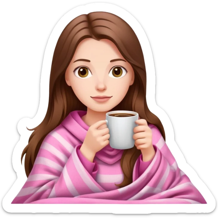 A pretty white girl with very long brown hair in a pink blanket sipping coffee emoji created using Al. Copy and paste A pretty white girl with very long brown hair in a pink blanket sipping coffee emoji to use or share on Discord and Slack.


 sticker