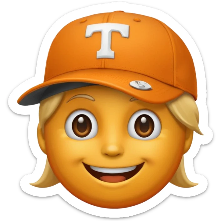 Happy face emoji with orange baseball cap and University of Tennessee logo  sticker