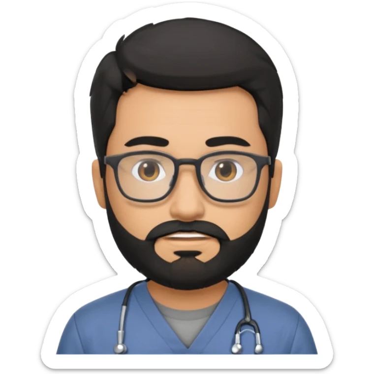 male with a scrubs color gray and blanck hair and tan skin and beard and glasses sticker