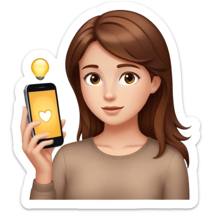 Brown hair, white  girl glass skin skincare on using phone cai sticker