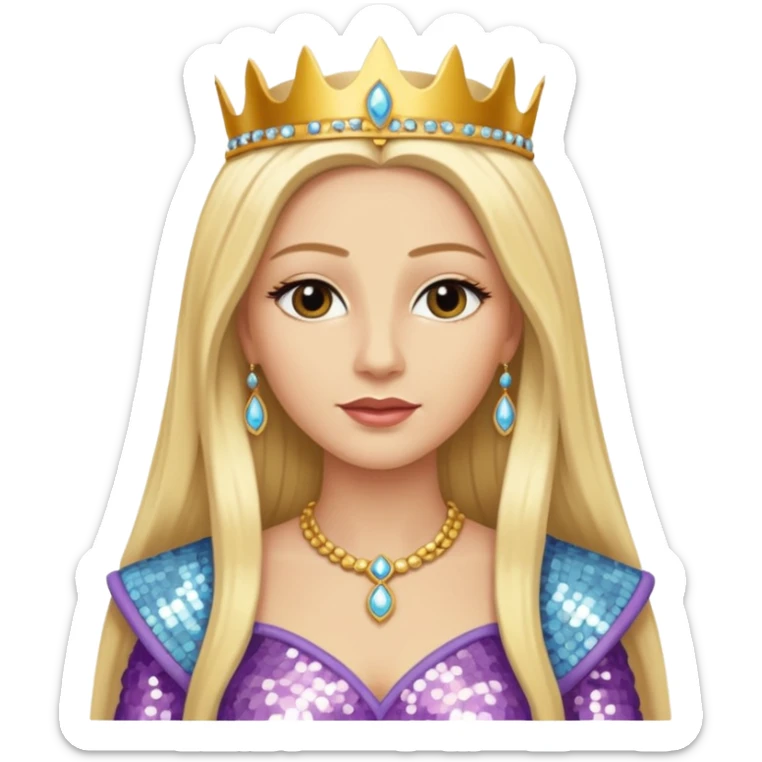 Queen of Sheba from The Bible with long blonde hair, ivory sequin outfit sticker