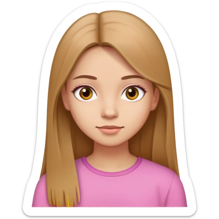 girl long light brown straight Hair, brown eyes, light skin, pink or yellow top sticker