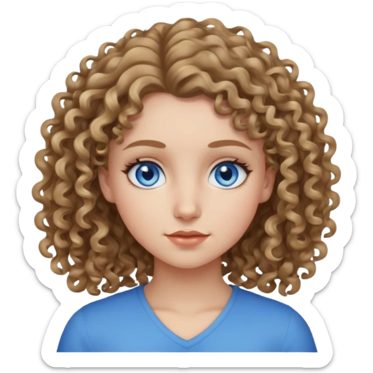 a girl with blue eyes and dark blonde curly hair sticker