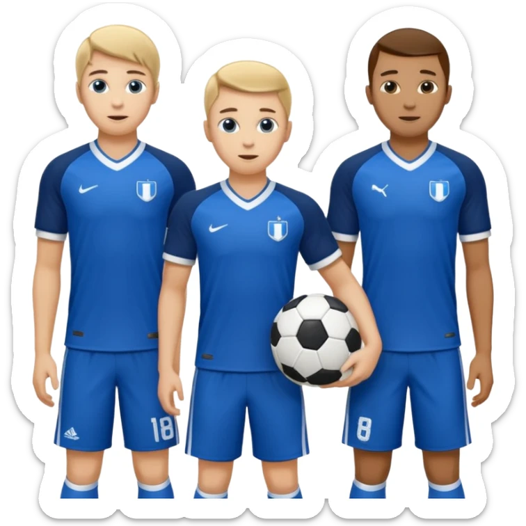 Het moet een staf worden van 3 prestatieteams voetbal van Olympia'18 met de hoofdkleuren blauw en wit, abstract sticker