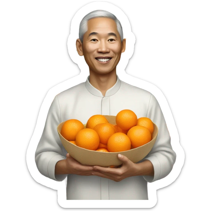 portrait of me holding mandarin oranges for Chinese New Year sticker