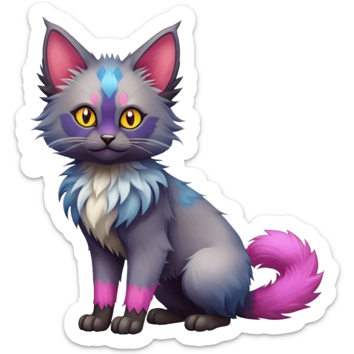 Colorful exotic Fantasy-Ragdoll-Fakémon-Lykoi-feline-hybrid (full body) sticker