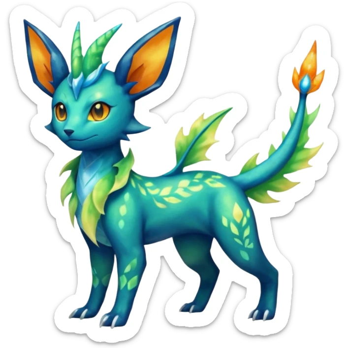 Rocky Shiny ethereal elemental Salandit-Leafeon-Vaporeon-hybrid-fusion (full body) sticker