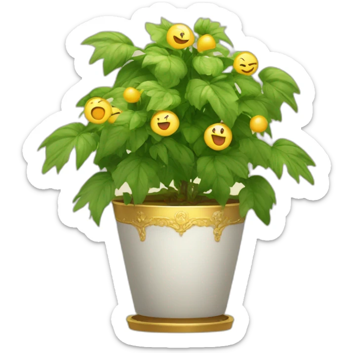 divine plant in a golden flower pot on a stand with four feer sticker
