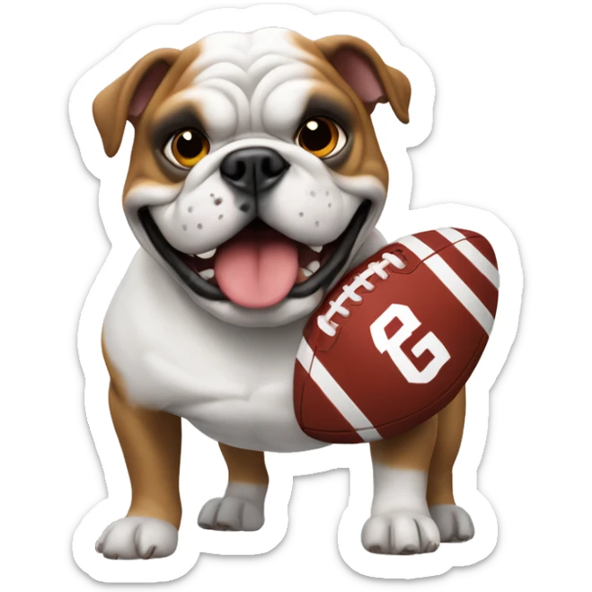 white Georgia bulldog with a football and a red collar  sticker